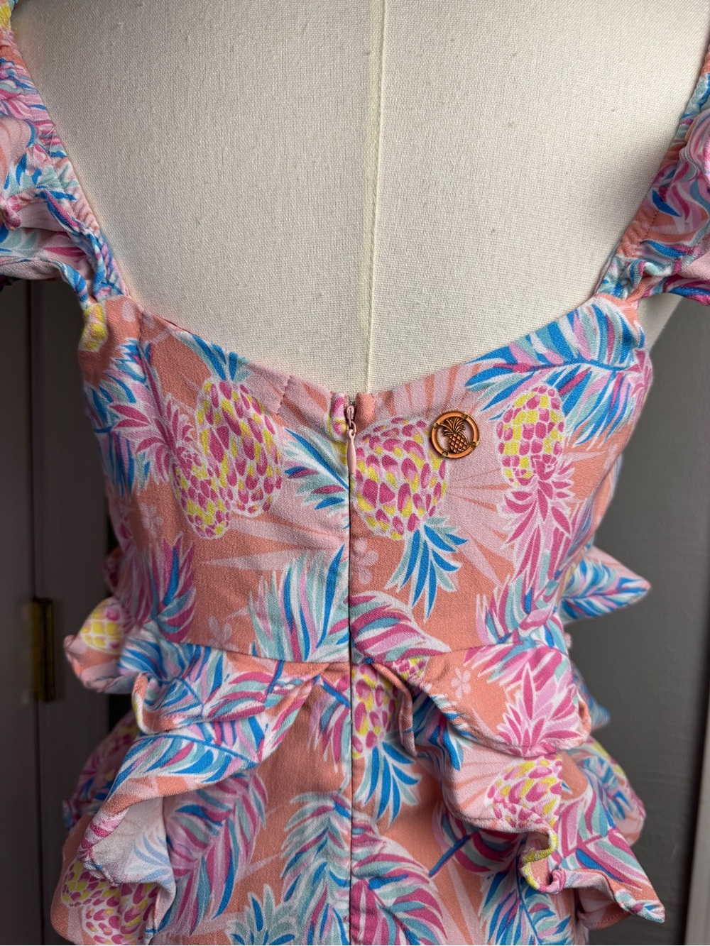 Simply Southern Pineapple Ruffle Maxi Dress Large Tropical Resort Cruise Pink - Picture 4 of 13